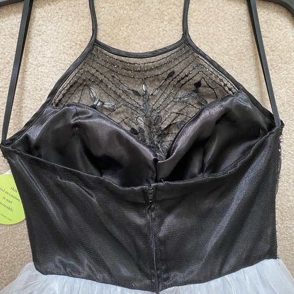 Halter Top Embellished Black and White Gown - Picture 8 of 13